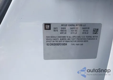 2016 Chevrolet Malibu Premier z USA, uszkodzony, nr VIN 1G1ZH5SX6GF319054